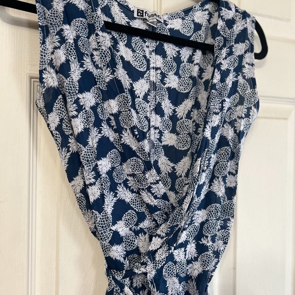 Navy Blue Pineapple Wrap Dress/Beach Coverup Fused Hawaii Honomu Style - Picture 6 of 7